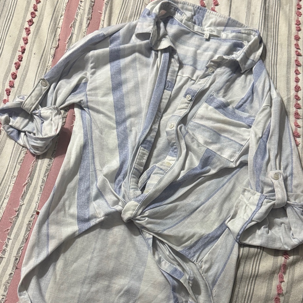 Eden & Olivia Blue and White Striped Button Down Shirt